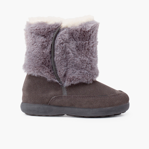 Stiefel mit weichem Fell und doppelt verstellbarem Haftverschluss Grau
