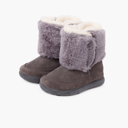 Stiefel mit weichem Fell und doppelt verstellbarem Haftverschluss Grau