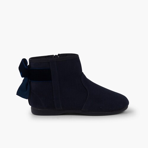 Stiefeletten mit Schleife aus Samt und Reißverschluss Marineblau