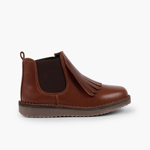 Stiefeletten aus Leder für Mädchen mit Zunge und Fransen Braun