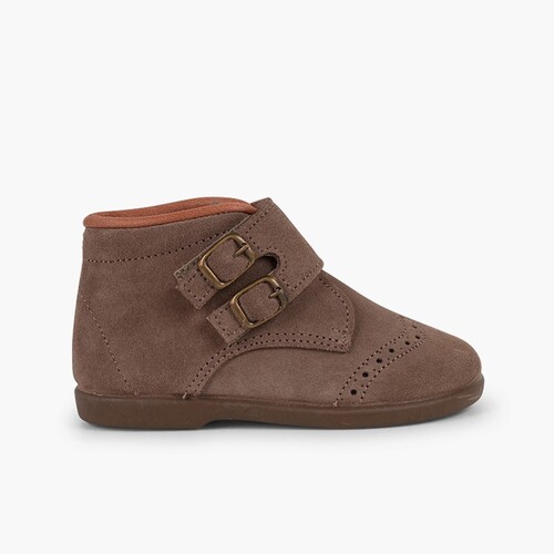 Baby Stiefel aus Wildleder mit Klettverschluss und Schnallenapplikation Mausgrau