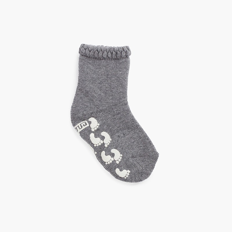 Anti-Rutsch-Socken für Kinder mit geschnitzter Manschette mit Fingerabdrücken Grau