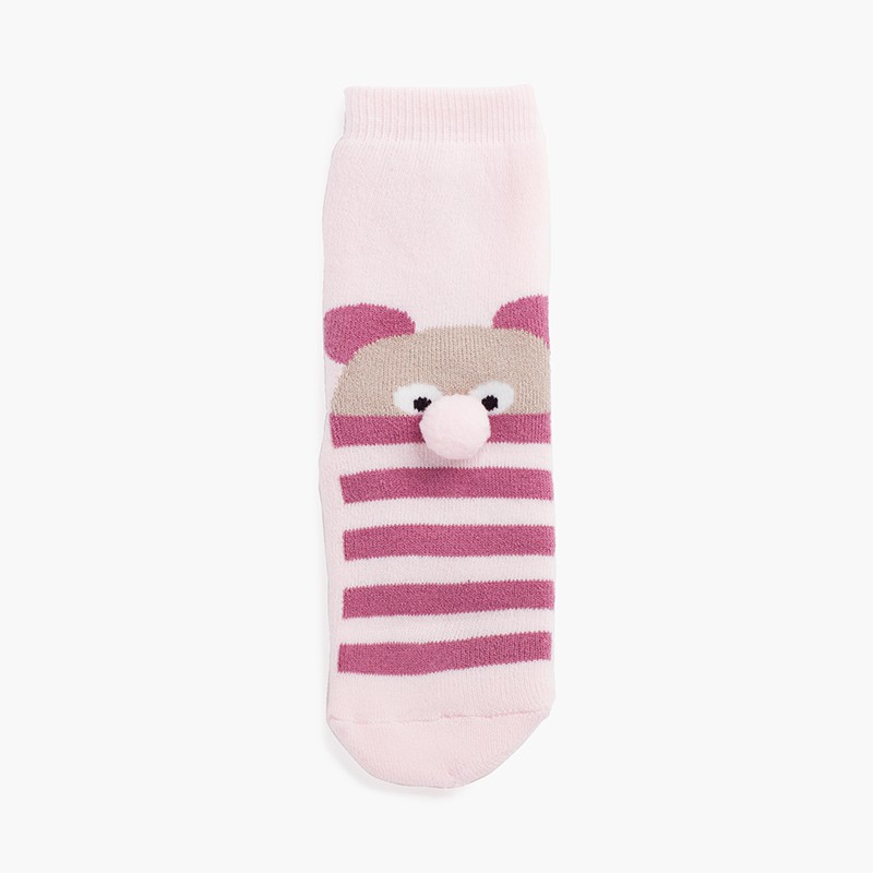 Antirutschsocken mit Rüschen und Bärenpompon Rosa