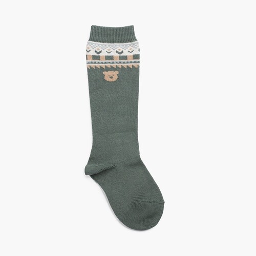 Fantasy Tall Socken mit Teddybär für Kinder Moosgrün