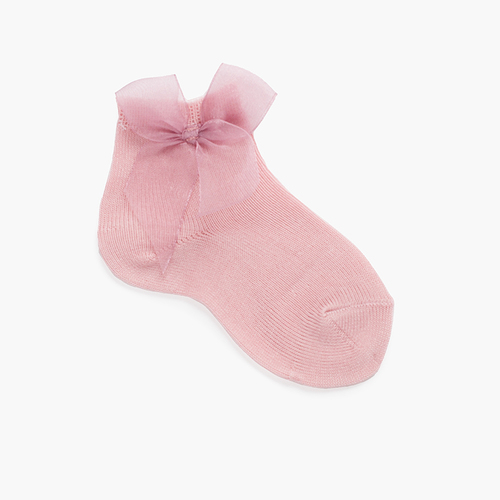 Kurze Socken aus Organza mit Schleife und ohne Muster Zartrosa