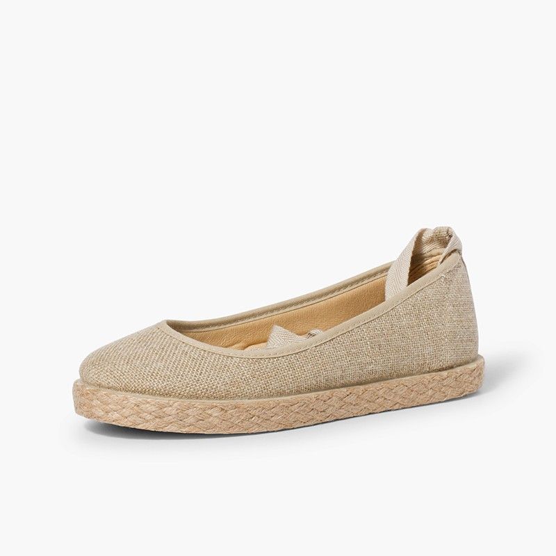 Ballerinas aus Leinen für Mädchen mit Bändern und Jute
