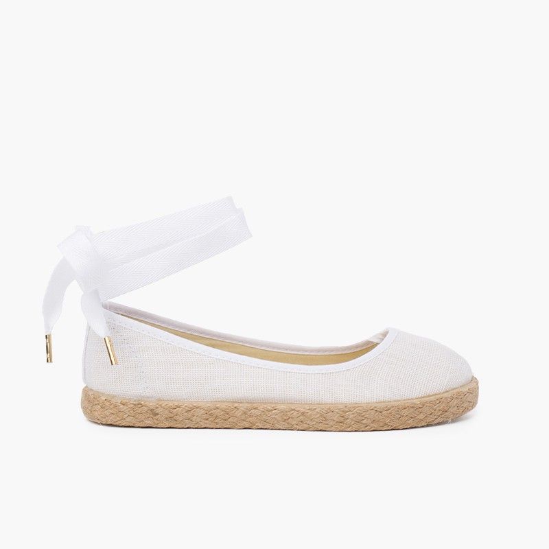 Ballerinas aus Leinen für Mädchen mit Bändern und Jute
