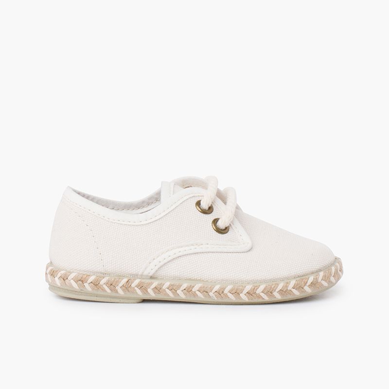 Blucher-Kinderschuhe aus Leinen mit zweifarbiger Jutesohle