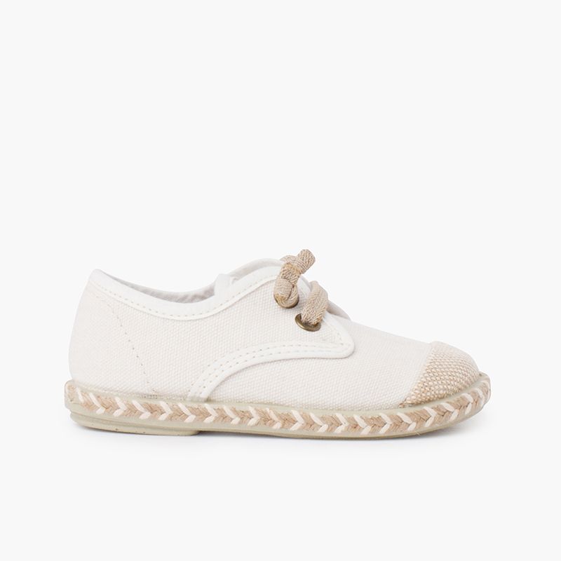 Blucher-Kinderschuhe mit Jutespitze und elastischem Schnürsenkel