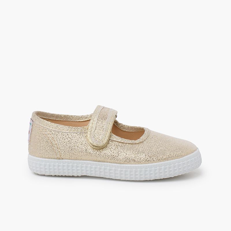 Glänzende Mary Janes mit Klettverschluss
