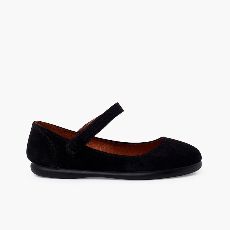 Mädchen-Mary Janes aus Veloursleder mit Riemen und Knopf