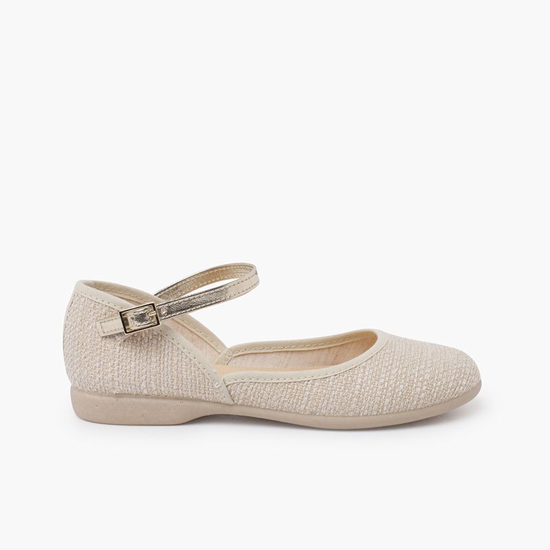 Mary Janes aus Leinen mit ausgeschnittenem Design und metallischem Armband