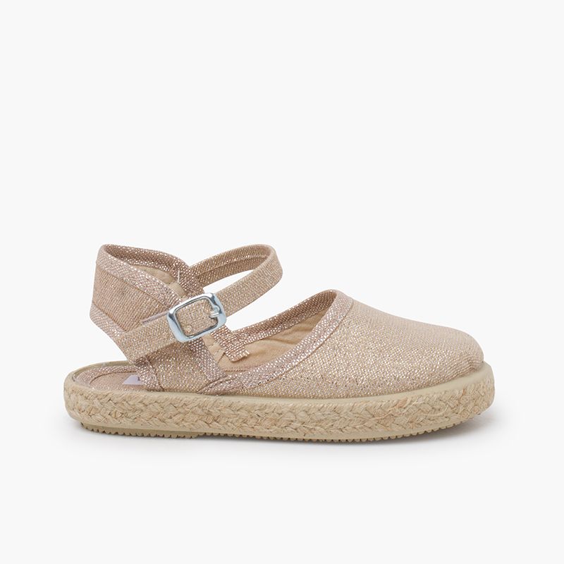 Glanz-Espadrilles mit Schnalle