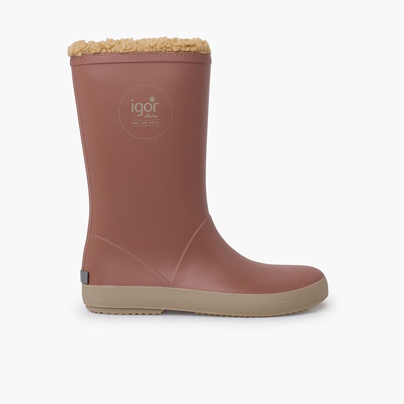 Regenstiefel mit flauschigem Futter und beiger Sohle