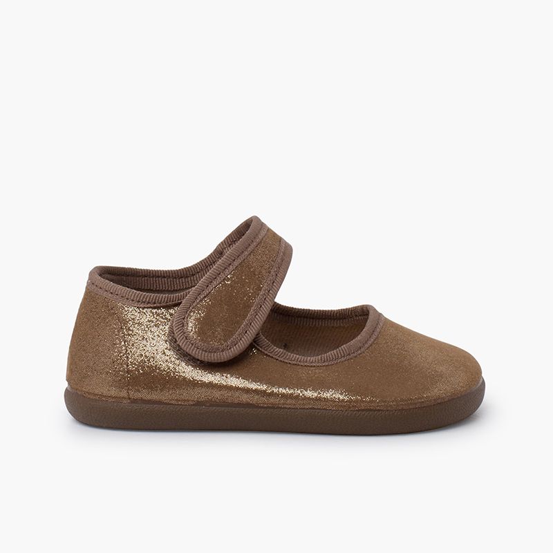 Glänzende Barfuß-Mary-Janes mit Klettverschluss