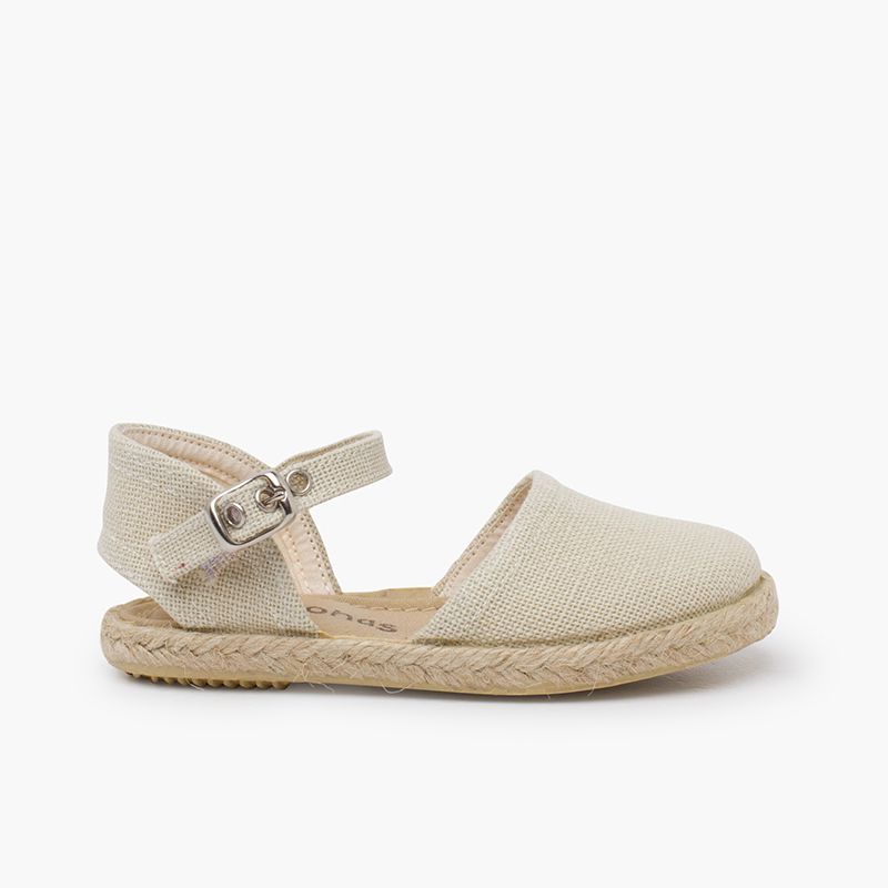 Leinen-Espadrilles flacher Sohle Schnalle
