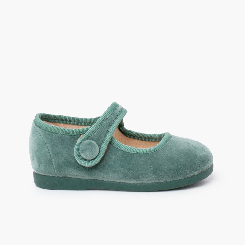 Velvet Mary Janes Klettverschluss Knopf