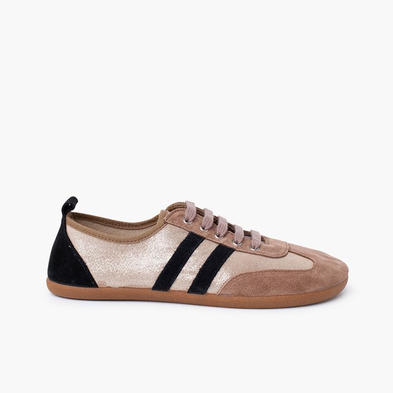 Kombinierte Barefoot-Sneaker Glanz und Streifen