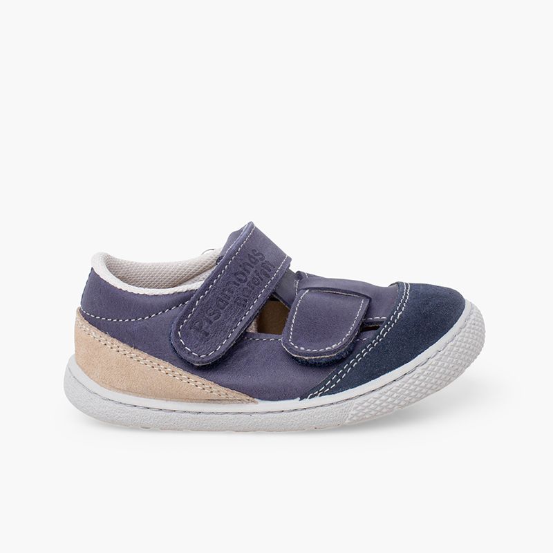 Barfuß-Ledersandalen Kinder Doppel-Klettverschluss