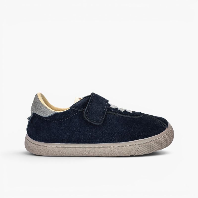 Barefoot-Sneaker Velours-Spaltlederoptik Kombiverschluss