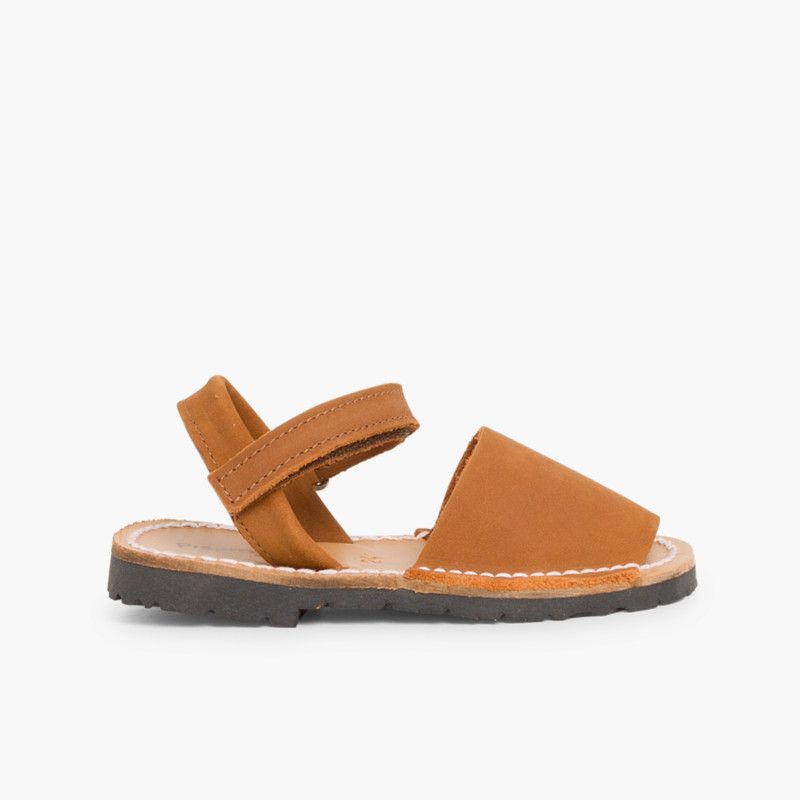 Menorquinas für Kinder Avarcas aus Nobuck mit Klettverschlussriemen