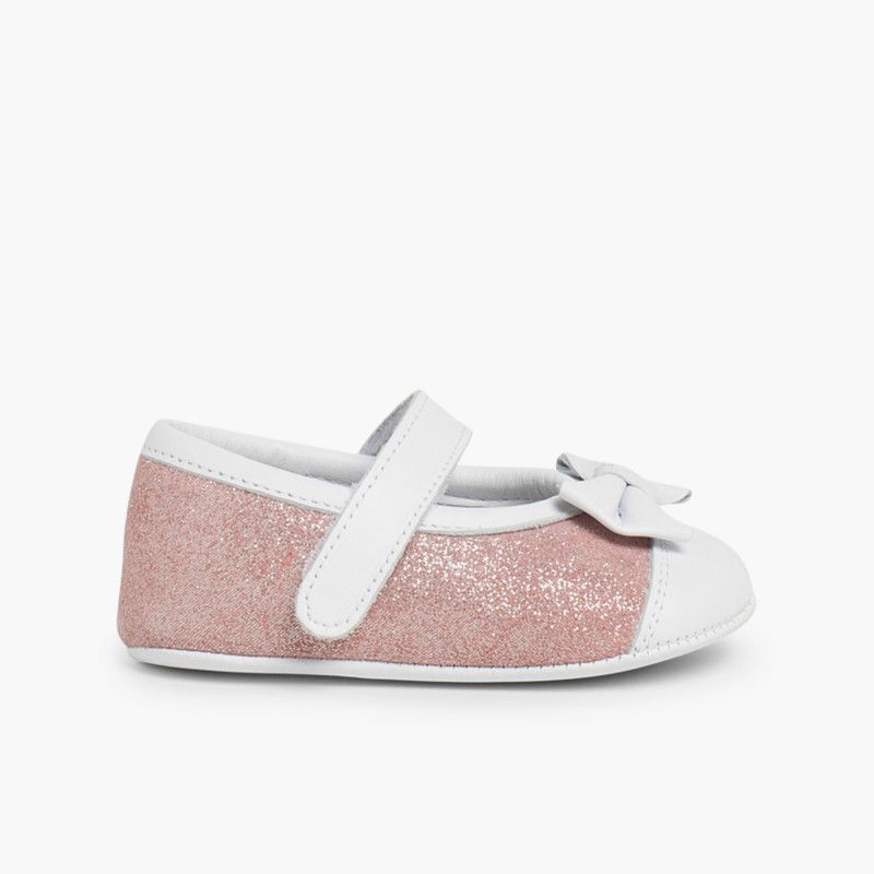 Merceditas Glitzer aus Nappa und Veloursleder für Babys mit Klebeband