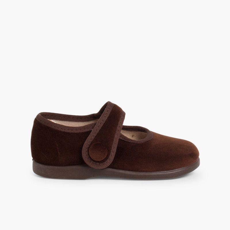 Schuhe mit Riemchen aus Samt mit Knopf und Klettverschluss für Mädchen