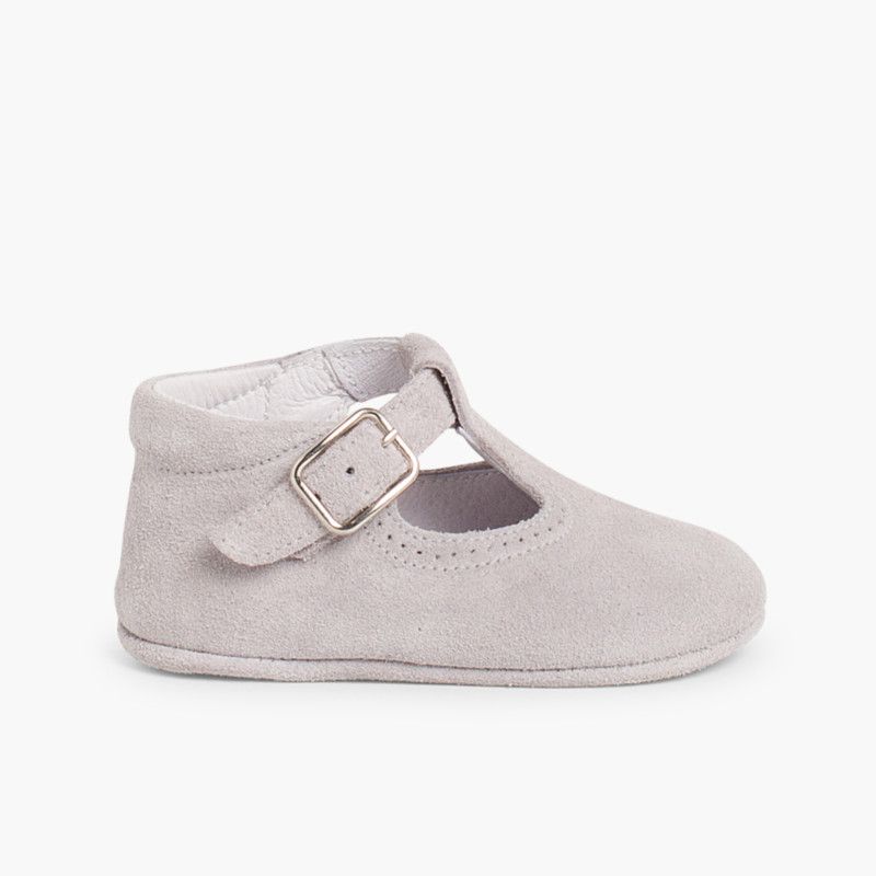 Klassische Babyschuhe Baby aus Wildleder mit Schnalle