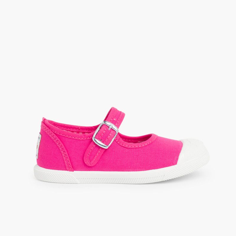 Leinenschuhe für Mädchen mit Schnalle und Gummispitze