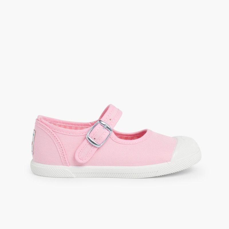 Leinenschuhe für Mädchen mit Schnalle und Gummispitze