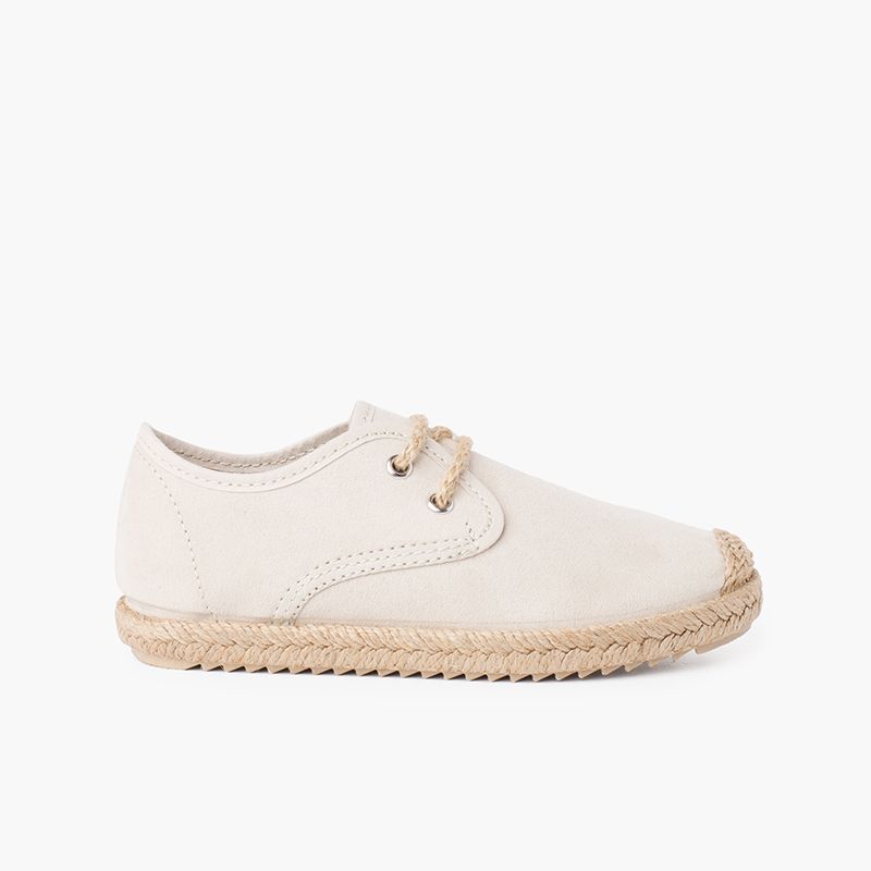 Blucherschuhe mit Gummispitze und Schnürsenkeln in Jute mit Wildleder-Effekt