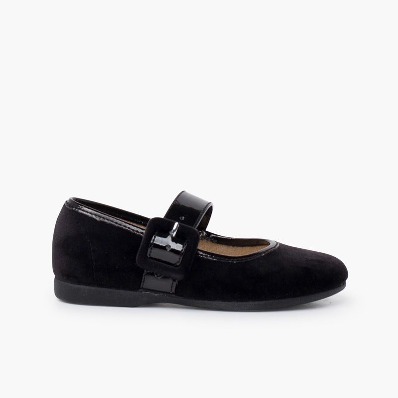 Samt Riemchenballerinas mit breitem Riemen im Lack-Look
