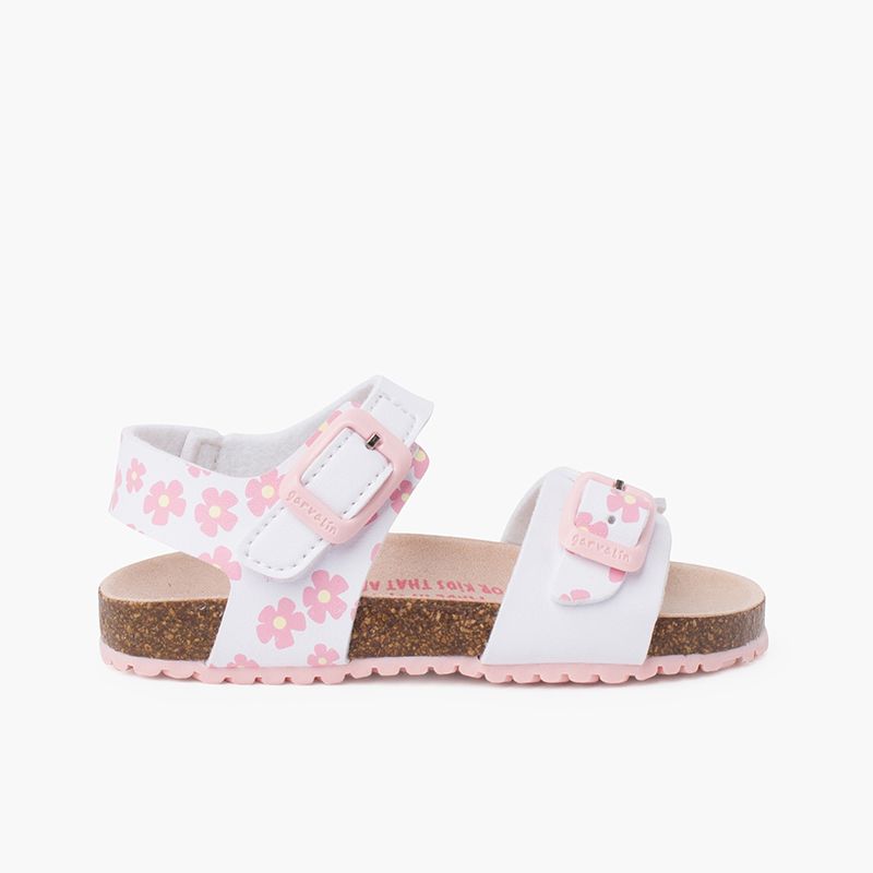 Blumensandalen mit doppelter Schnalle und Bio-Sohle