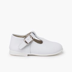 Klassische Babyschuhe aus Leder mit Schnalle Weiß