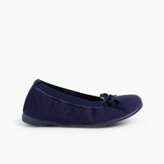 Stoff-Ballerinas mit Gummiband und Schleife Marineblau