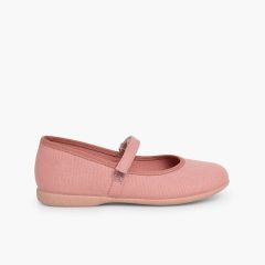 Mädchen Riemchenballerinas  aus Stoff mit dünnem Klettverschlussriemen Make-up
