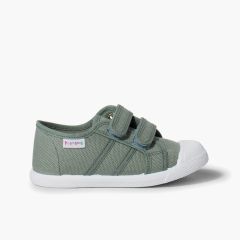 Leinwand-Sneakers für Kinder mit Klettverschlussriemen Farngrün