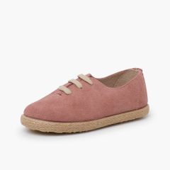 Kindersneakers aus Wildleder und Jute mit Schnürsenkeln Altrosa