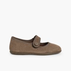 Schuhe mit Riemchen Mädchen aus Wildleder mit Klettverschluss Mausgrau