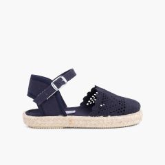 Durchbrochene Espadrilles für Mädchen mit Schnalle Marineblau