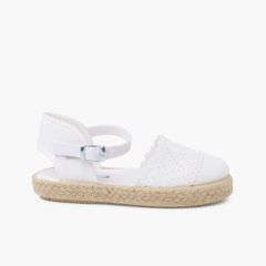Durchbrochene Espadrilles für Mädchen mit Schnalle Weiß