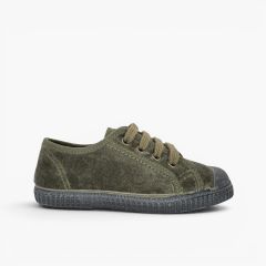 Samt-Sneaker mit Schnürsenkeln für Kinder Khaki
