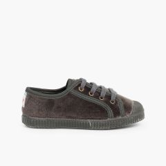 Samt-Sneaker mit Schnürsenkeln für Kinder Grau