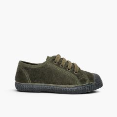 Samt-Sneaker mit Schnürsenkeln für Kinder Khaki