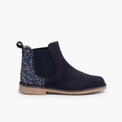 Mädchen Stiefeletten aus Wildleder mit Glitzer-Fersenpartie Marineblau