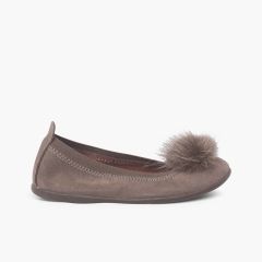 Ballerinas für Mädchen und Damen mit Pompon Mausgrau
