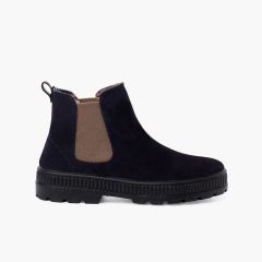 Stiefel für Jungen mit Track-Sohle und Elastikband Marineblau