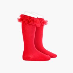 Flache hohe Socken aus Pull-Tüll Rot