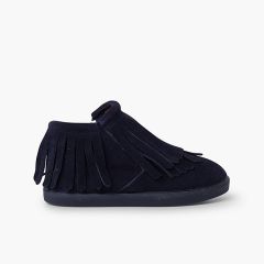 Wildlederstiefeletten mit Fransen und seitlichem Reißverschluss Marineblau