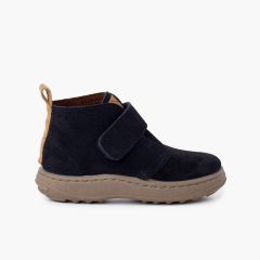 Wildlederstiefel für Jungen mit Sportsohle und Haftbandverschluss Marineblau